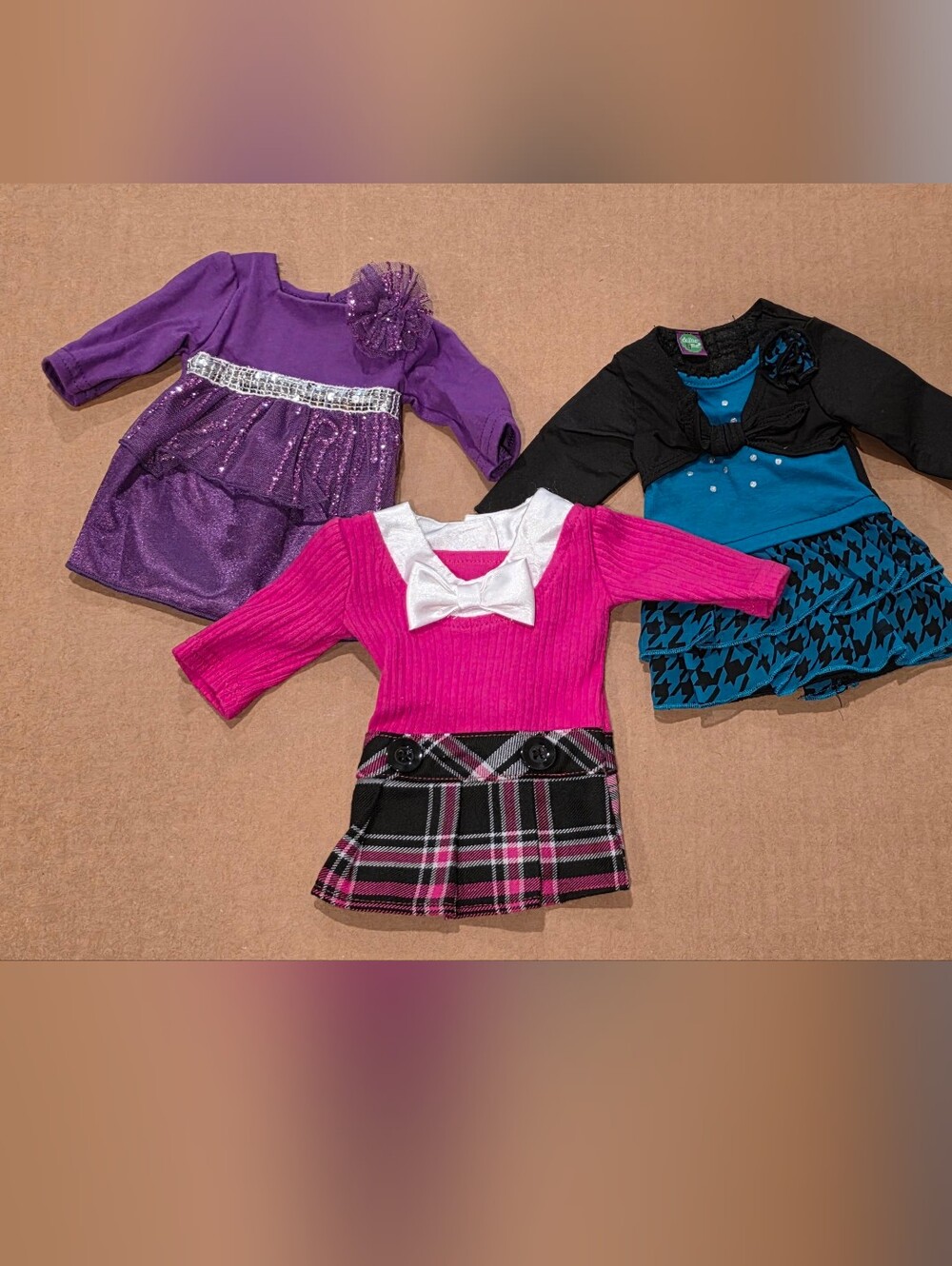 Set of 3 Doll & Me Dresses for 18 Inch doll. Fits American Girl Dolls.